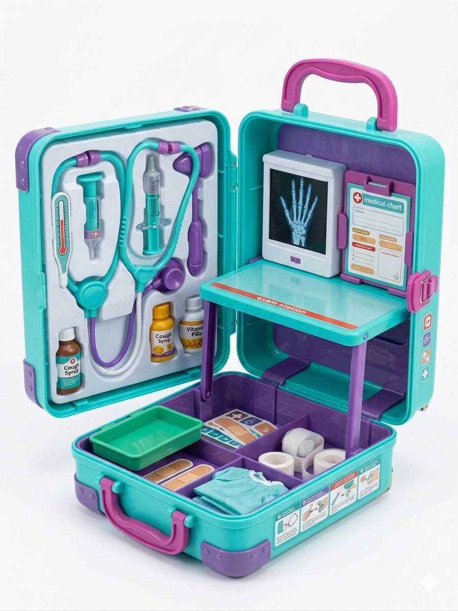 Medical Doctor Trolley Play Set Kids 2in1 Suitcase Toy Gift Boys Girls Age 3+