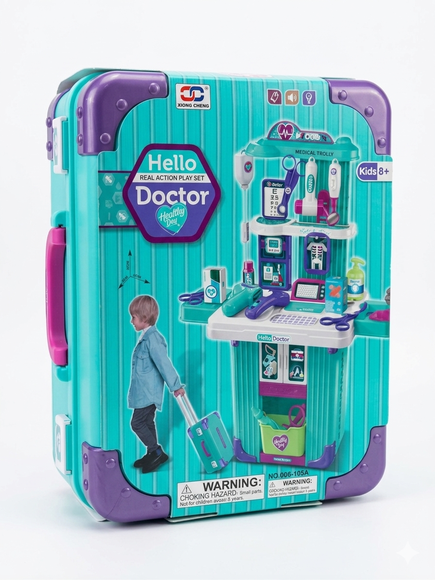 Medical Doctor Trolley Play Set Kids 2in1 Suitcase Toy Gift Boys Girls Age 3+